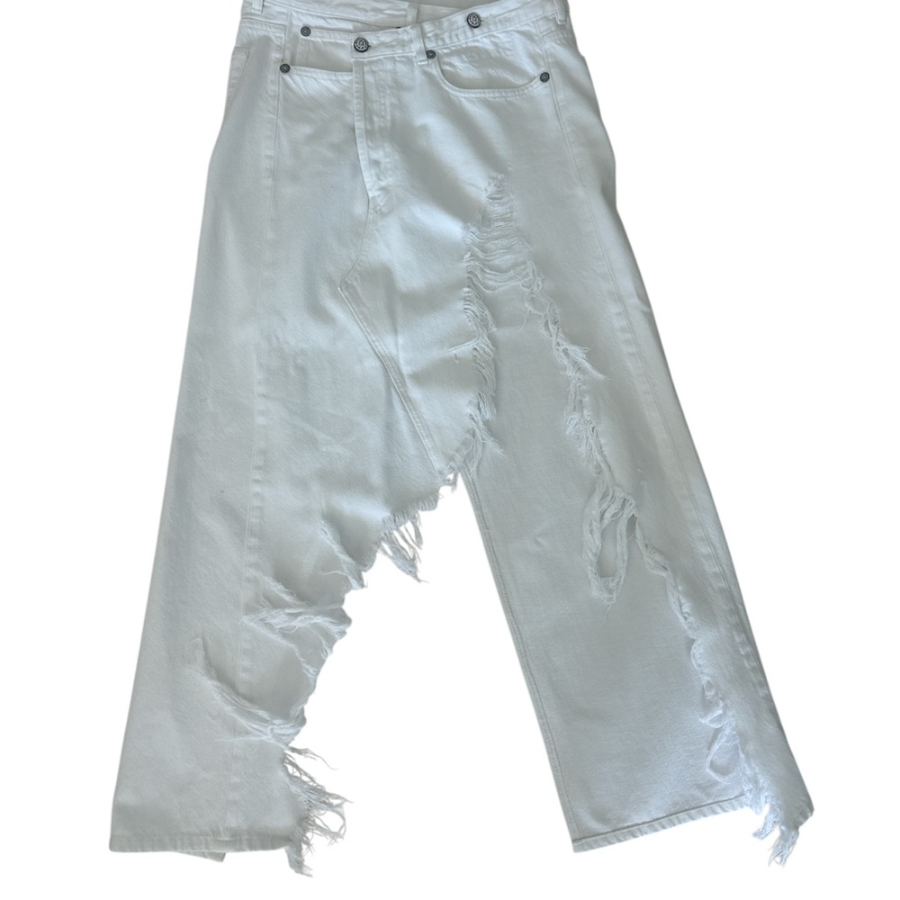 R13 Distressed White Denim Midi Skirt Size 29